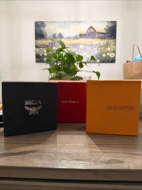 Luxury Branded Gift Box Trio - Louis Vuitton, MCM, Salvatore Ferragamo